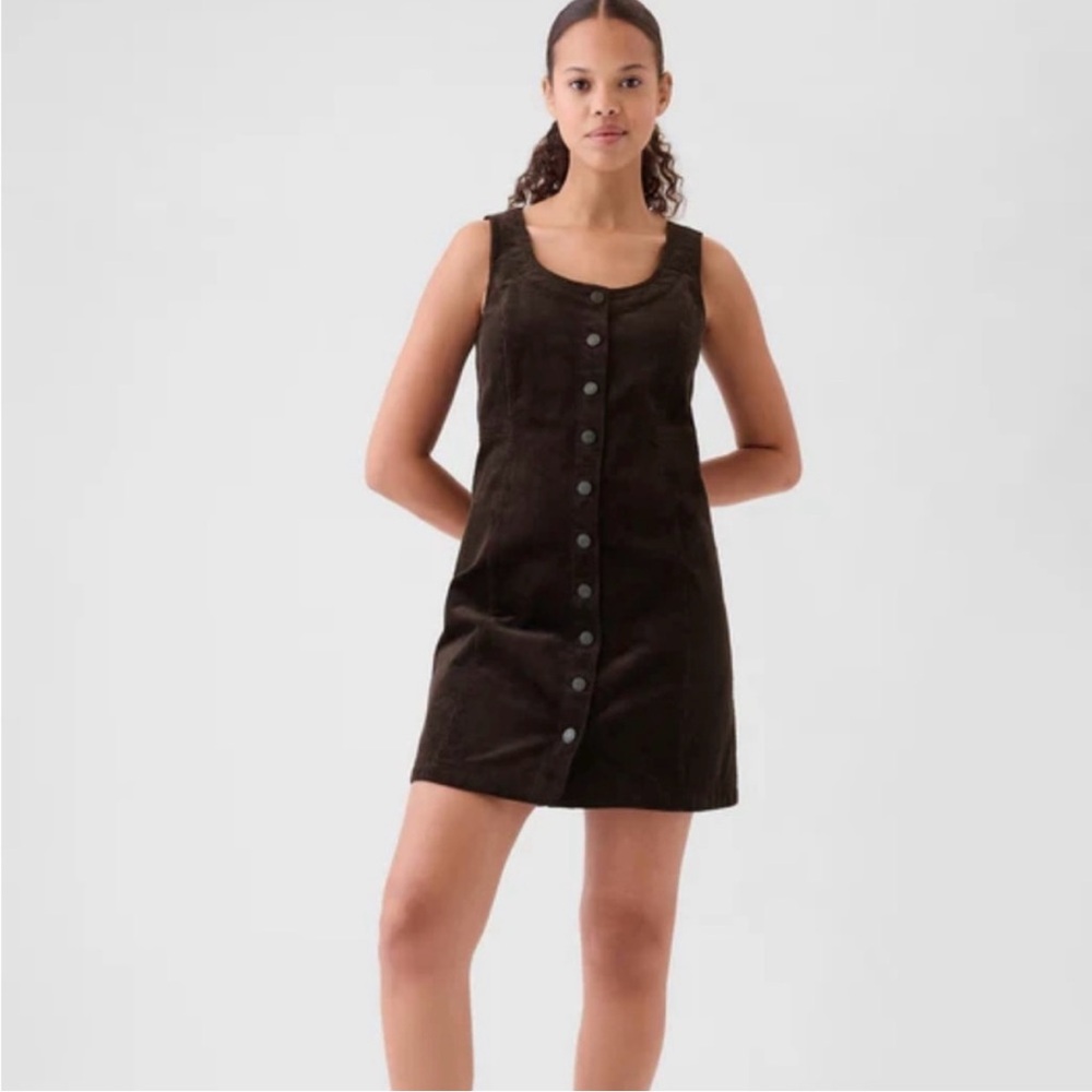 Gap Corduroy Button Front Mini Dress in Terra Brown. Size 8 Tall NWT